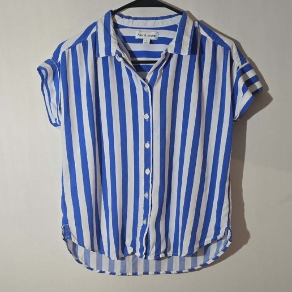 Blue and White Vertical Stripe Button-Down Shirt